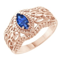 AFFY Marquise Cut Simulated Blue Sapphire Solitaire Ring in 14k Rose Gold Over Sterling Silver (0.57 Cttw) Size Ring - 4