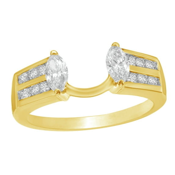 AFFY Marquise Cut White Natural Diamond Double Row Solitaire Enhancer In 14k Yellow Gold (3/4 Cttw)
