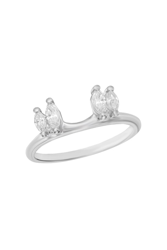 Marquise Cut White Natural Diamond Solitaire Enhancer Guard Ring In 10k White Gold (1/2 Cttw)