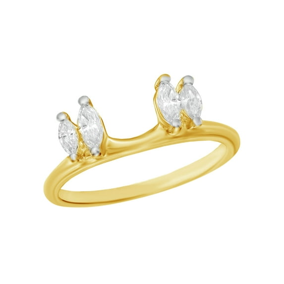 AFFY Marquise Cut White Natural Diamond Solitaire Enhancer Guard Ring In 10k Yellow Gold (1/2 Cttw)