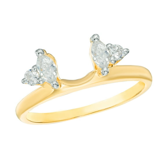 AFFY Marquise & Round Cut White Natural Diamond Solitaire Enhancer Ring In 10k Yellow Gold (0.33 Cttw)