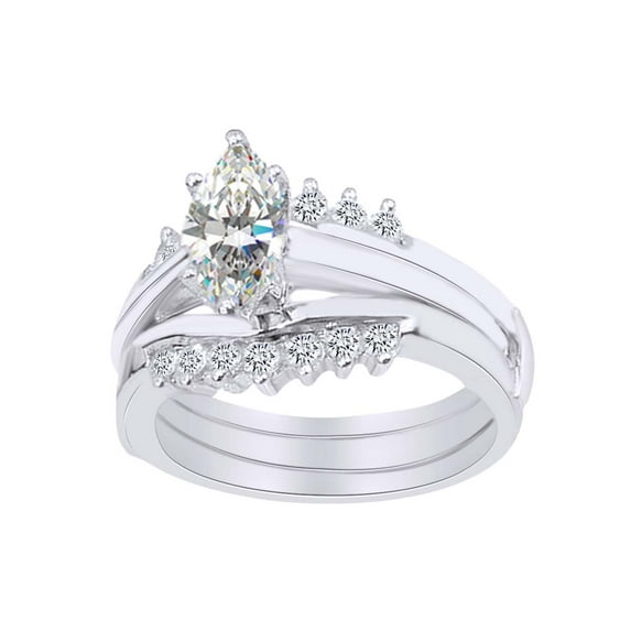 AFFY Marquise & Round Shape White Cubic Zirconia Solitaire Wedding Ring In 925 Sterling Silver (1.00 cttw) Ring Size-11
