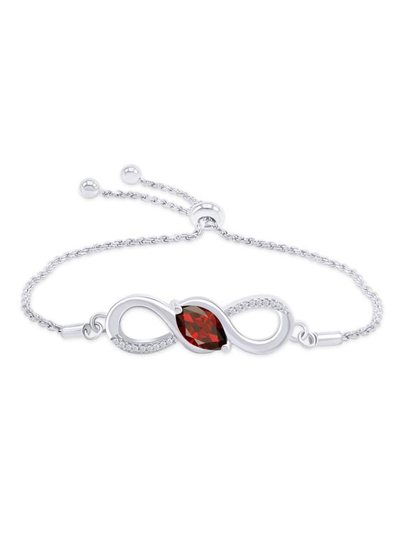 Marquise Simulated Garnet & White Natural Diamond Accents Infinity Bolo Bracelet for Women in 14k White Gold Over Sterling Silver