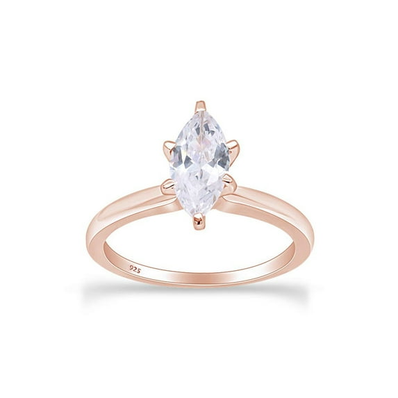 AFFY Marquise White Cubic Zirconia Solitaire Engagement Ring for Women 14K Rose Gold over Silver-5.5