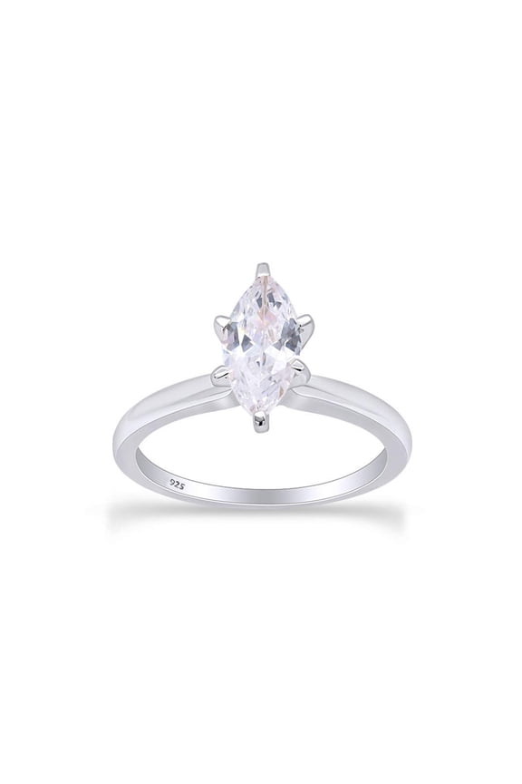 Marquise White Cubic Zirconia Solitaire Engagement Ring for Women 14K White Gold over Silver-5.5