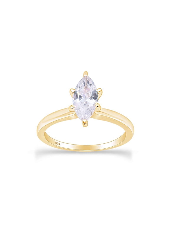 Marquise White Cubic Zirconia Solitaire Engagement Ring for Women 14K Yellow Gold over Silver-7