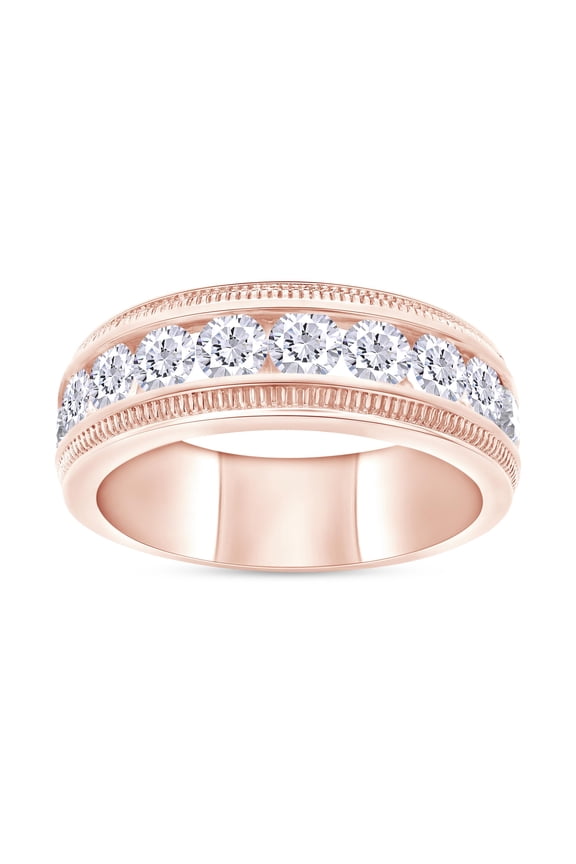 Men Wedding Band Ring Round Cubic Zirconia 7.5MM Width Milgrain Half Eternity Engagement Rings in 18K Rose Gold Plated Jewelry Gift for Him-10