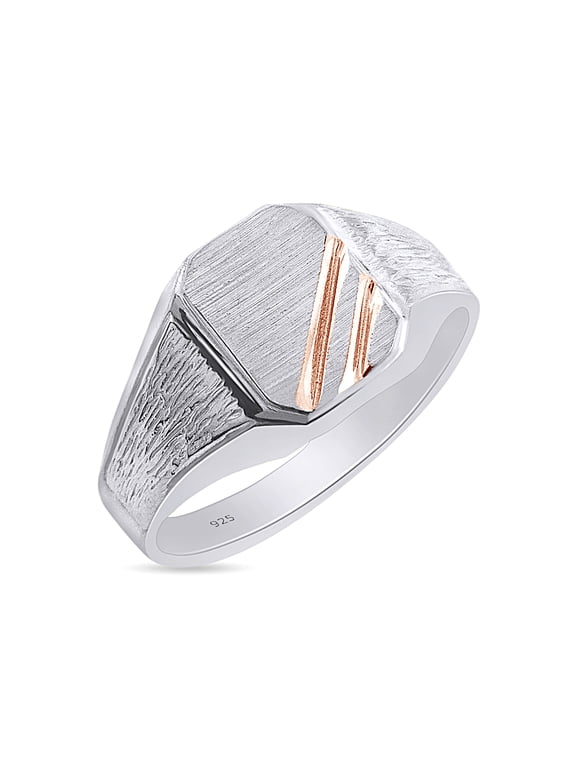 Men's Two-Tone Zeus Signet Ring In 14K White Gold Over 925 Sterling Silver, Ring Size 11.5