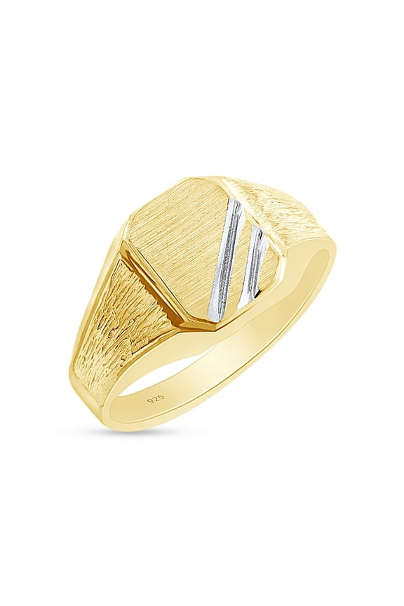 Men's Two-Tone Zeus Signet Ring In 14K Yellow Gold Over 925 Sterling Silver, Ring Size 14