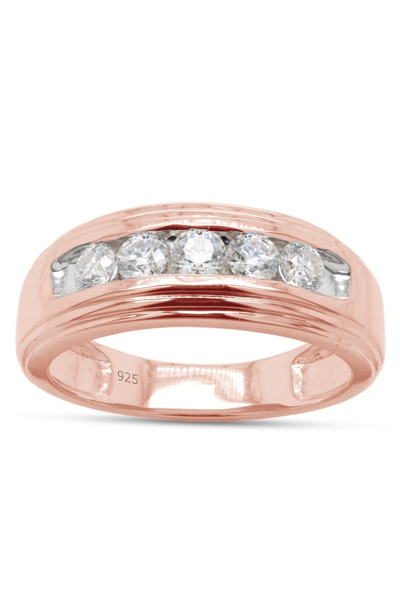 Mens Anniversary Wedding Band Ring, 0.50CT Moissanite Diamond 14K Rose Gold over Silver-4
