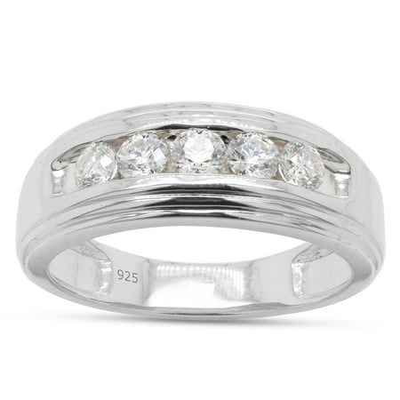AFFY Mens Anniversary Wedding Band Ring, 0.50CT Moissanite Diamond 14K White Gold over Silver-4