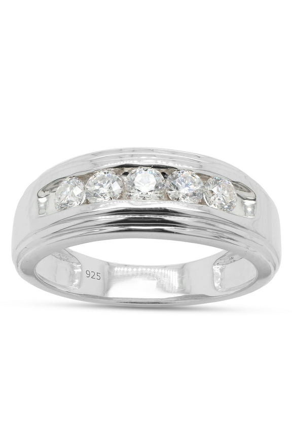 Mens Anniversary Wedding Band Ring, 0.50CT Moissanite Diamond 14K White Gold over Silver-4