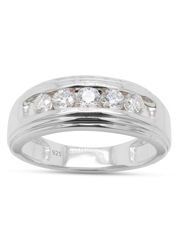 Mens Anniversary Wedding Band Ring, 0.50CT Moissanite Diamond 14K White Gold over Silver-4