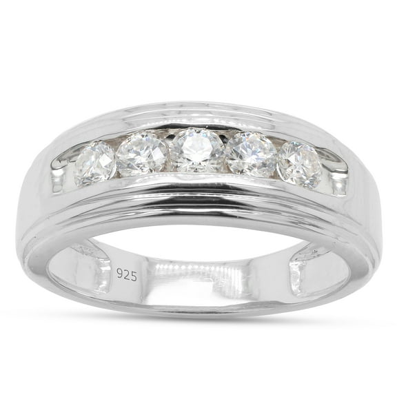 AFFY Mens Anniversary Wedding Band Ring, 0.50CT Moissanite Diamond 14K White Gold over Silver-9.5