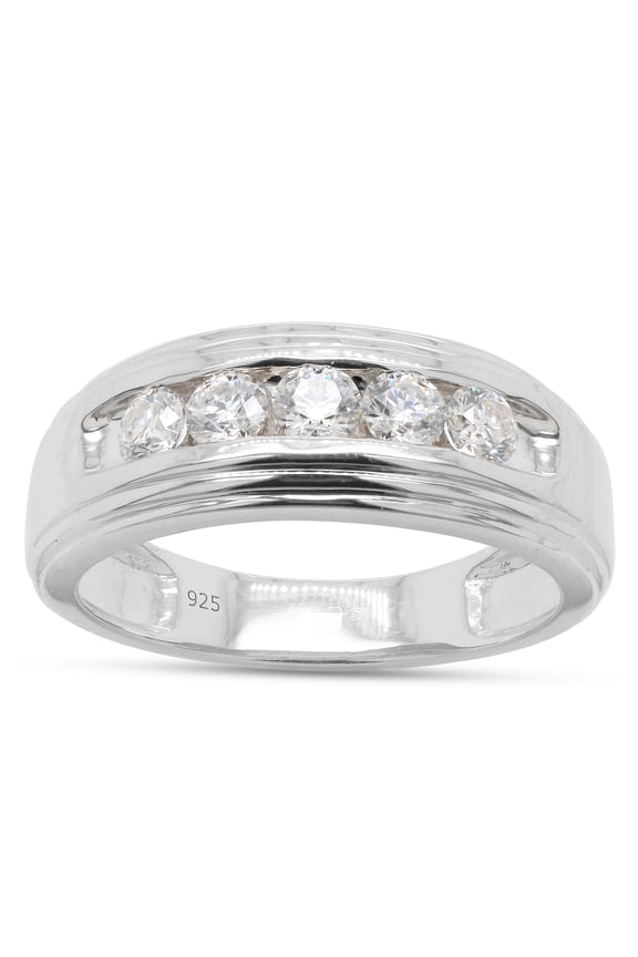 Mens Anniversary Wedding Band Ring, 0.50CT Moissanite Diamond 14K White Gold over Silver-9.5