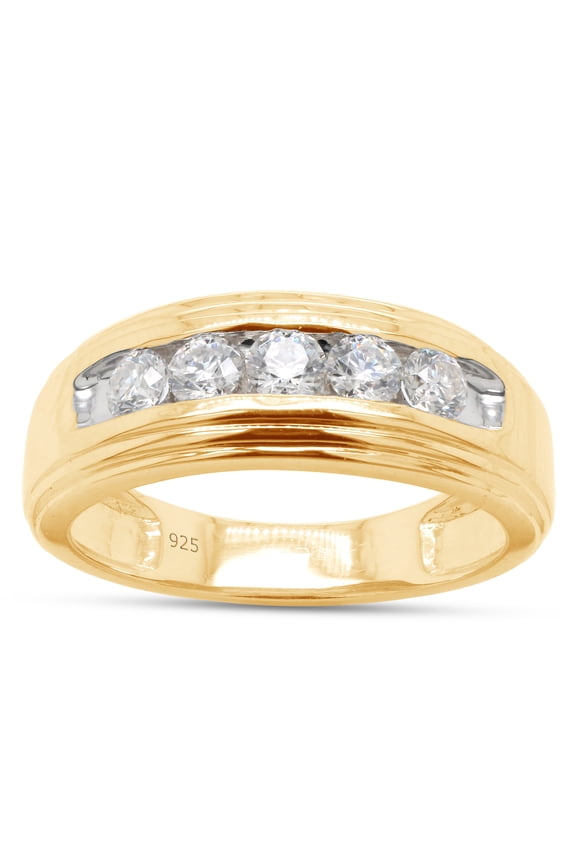 Mens Anniversary Wedding Band Ring, 0.50CT Moissanite Diamond 14K Yellow Gold over Silver-10