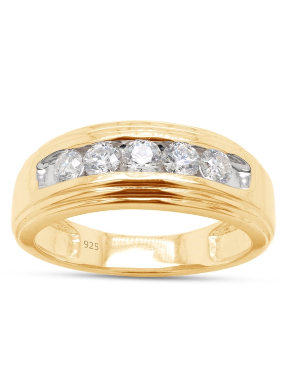 Mens Anniversary Wedding Band Ring, 0.50CT Moissanite Diamond 14K Yellow Gold over Silver-8