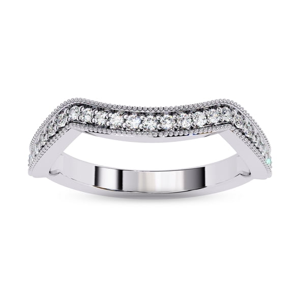 AFFY Milgrain Chevron Curved Wedding Band Ring for Women, 0.16 Carat (ctw) Round Cut Lab Grown Diamond Eternity Ring In 14K White Gold Over Sterling Silver F-G-H, SI Quality Ring Size-4