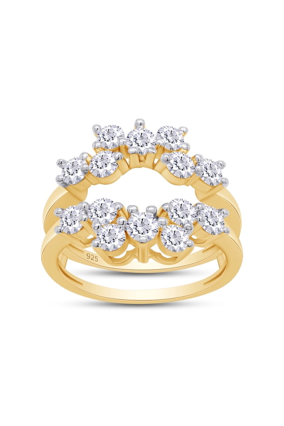 Moissanite Diamond Sunburst Halo Guard Enhancer Ring in 14K Yellow Gold over Silver For Womens-5.5