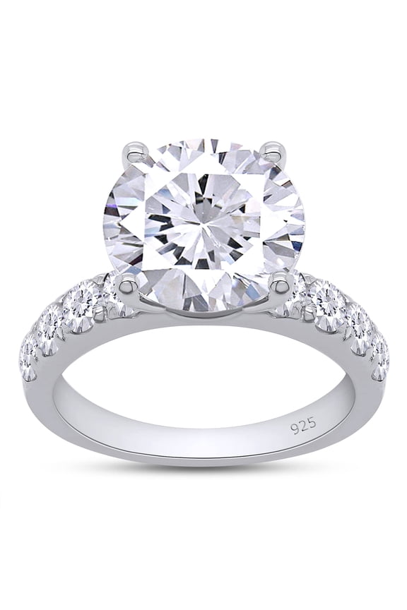 Moissanite Engagement Ring, Total 4.3cttw Round Cut Lab Created Diamond, 14K White Gold Plated Sterling Silver Promise Anniversary Ring for Women Ring Size-4