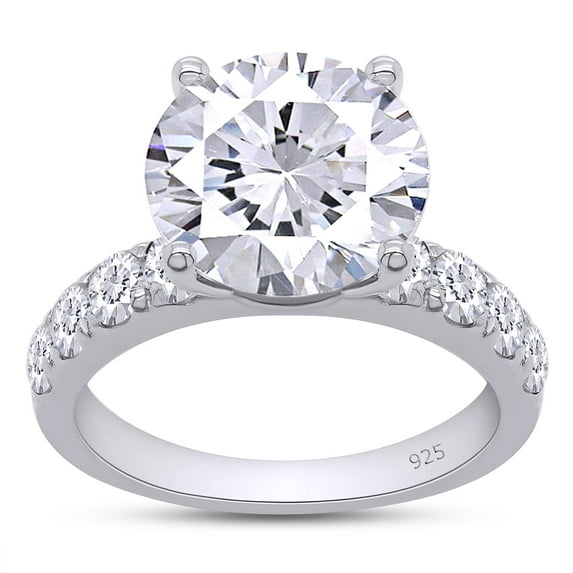 AFFY Moissanite Engagement Ring, Total 4.3cttw Round Cut Lab Created Diamond, 14K White Gold Plated Sterling Silver Promise Anniversary Ring for Women Ring Size-8