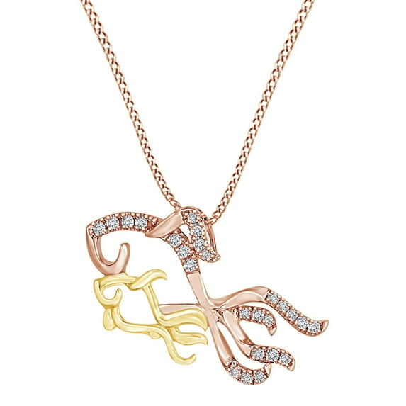 AFFY Mother's Day Jewelry Gift 0.1 Carat (Cttw) White Natural Diamond Two Tone Fish Mom Pendant Necklace In 14k Rose Gold Over Sterling Silver