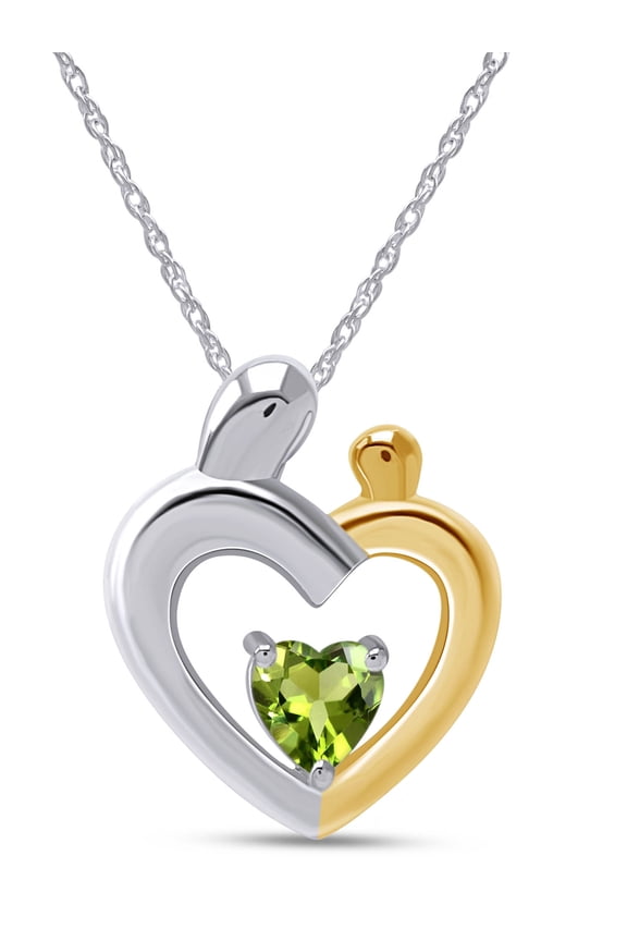 Mother's Day Jewelry Gift Heart Cut Simulated Peridot Two Tone Mom Pendant Necklace In 14k White Gold Over Sterling Silver