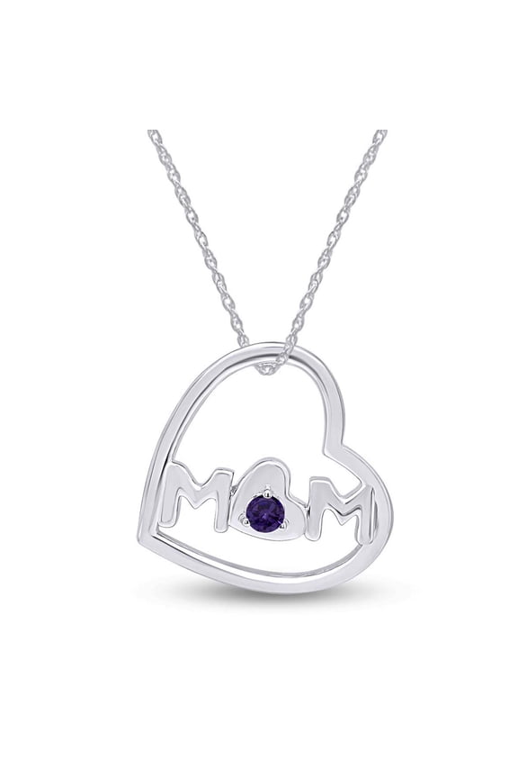 Mother's Day Jewelry Gifts Round Cut Simulated Alexandrite Open Heart Mom Pendant Necklace In 14k White Gold Over Sterling Silver