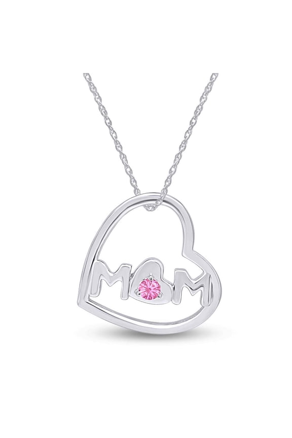 Mother's Day Jewelry Gifts Round Cut Simulated Tourmaline Open Heart Mom Pendant Necklace In 14k White Gold Over Sterling Silver