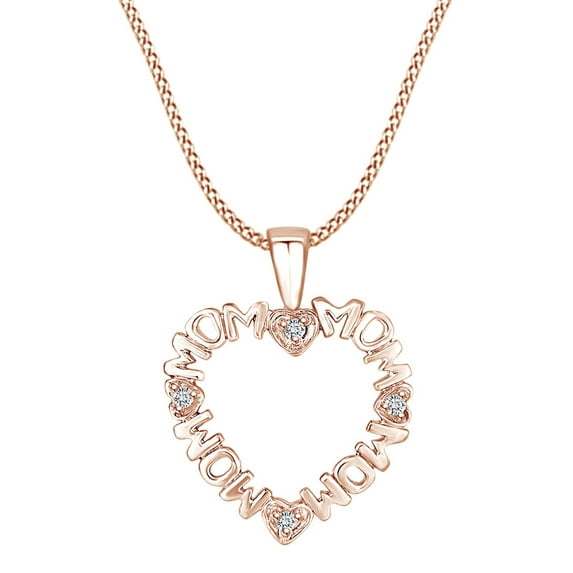 AFFY Mother's Day Jewelry Gifts Round White Natural Diamond Accents Mom Heart Frame Pendant Necklace In 14k Solid Rose Gold