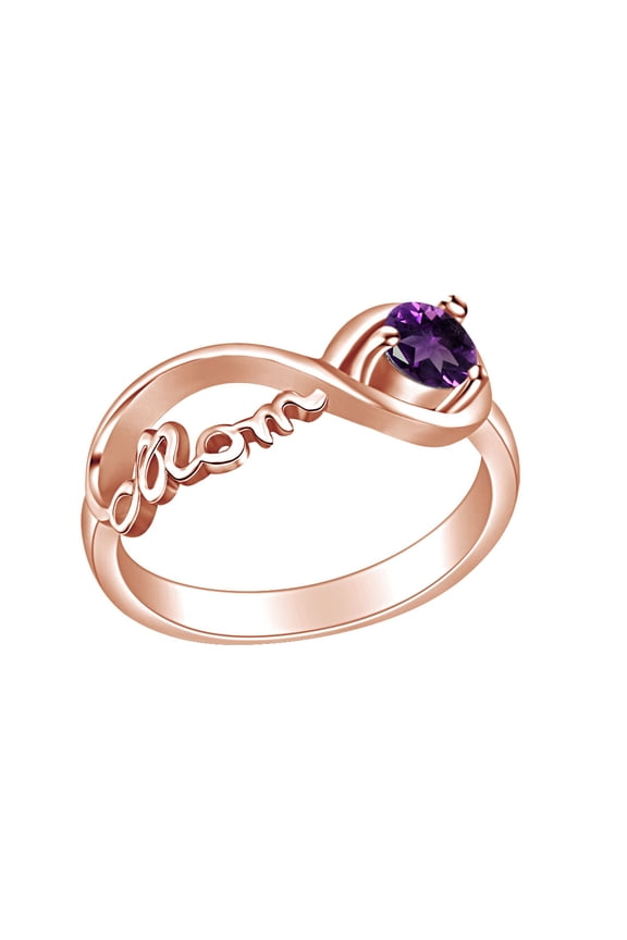 Mother's Day Jewelry Round Shpe Simulated Amethyst Mom Infinity Ring 14k Rose Gold Over Sterling Silver