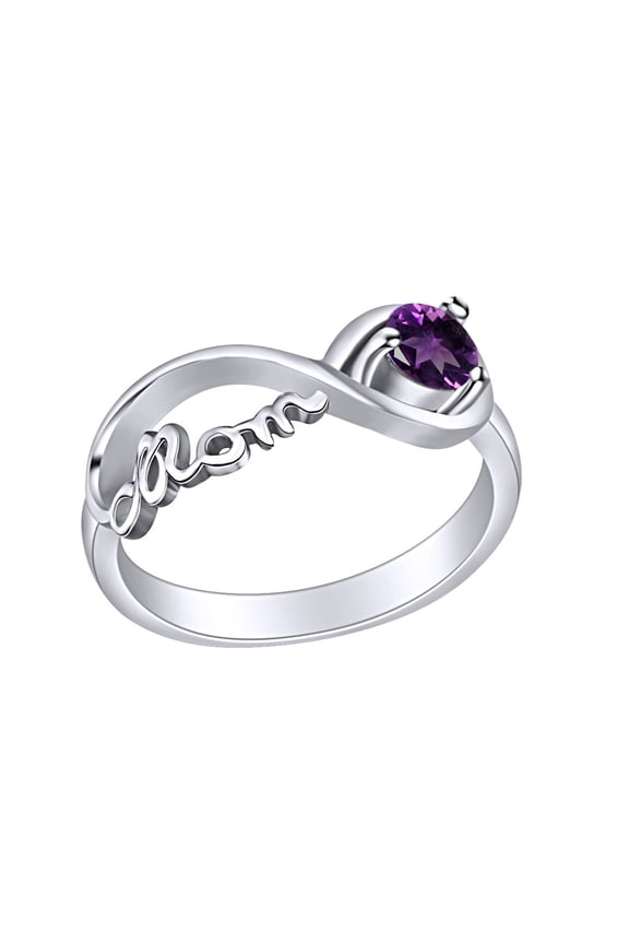 Mother's Day Jewelry Round Shpe Simulated Amethyst Mom Infinity Ring 14k White Gold Over Sterling Silver