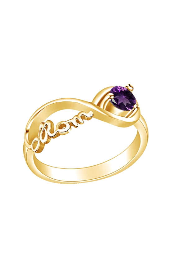 Mother's Day Jewelry Round Shpe Simulated Amethyst Mom Infinity Ring 14k Yellow Gold Over Sterling Silver