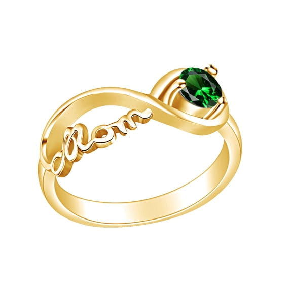 AFFY Mother's Day Jewelry Round Shpe Simulated Emerald Mom Infinity Ring 14k Yellow Gold Over Sterling Silver