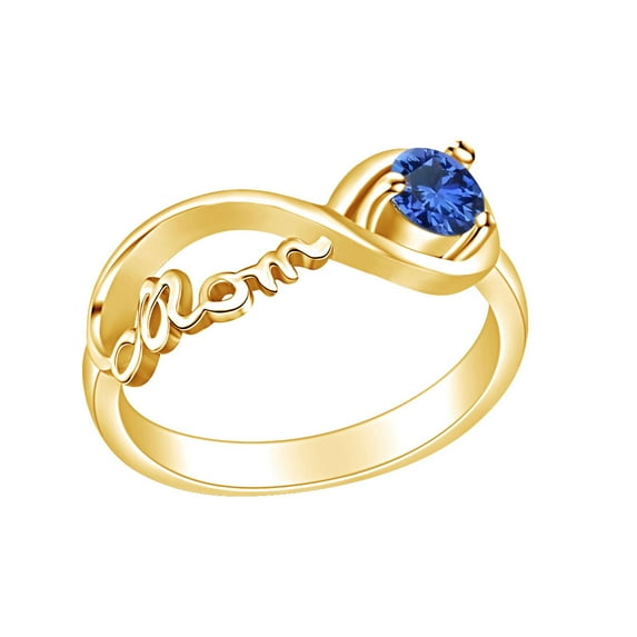 AFFY Mother's Day Jewelry Round Shpe Simulated Sapphire Mom Infinity Ring 14k Yellow Gold Over Sterling Silver