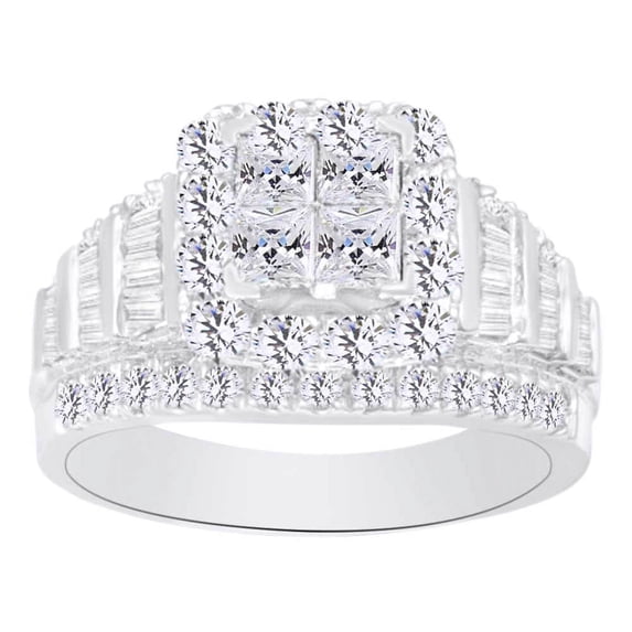AFFY Multi Shape White Natural Diamond Square Cluster Ring In 10k White Gold (2.00 cttw) Ring Size-8