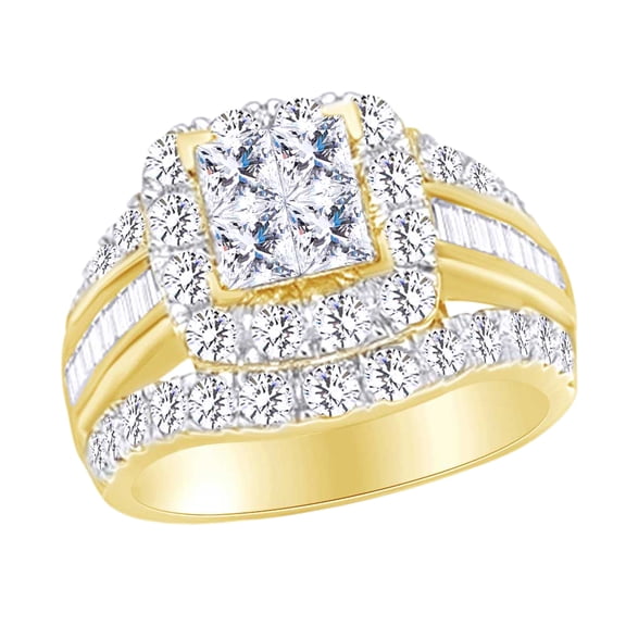AFFY Multi Shape White Natural Diamond Three Row Fashion Invisible Ring Set In 10k Yellow Gold (3.83 cttw) Ring Size-14