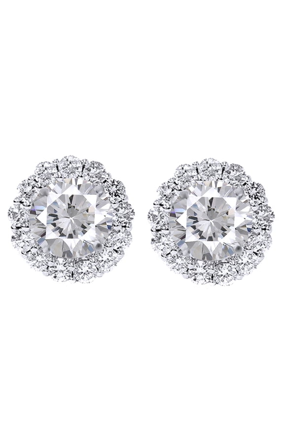Natural Diamond 14K Solid White Gold Stud Earrings & Earring Halo Jackets (1.55 Ct)
