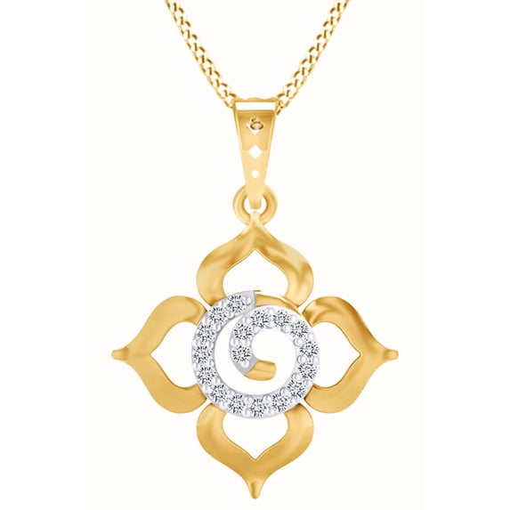 AFFY Natural Diamond Flower Pendant Necklace In 14k Yellow Gold