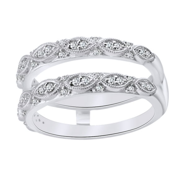AFFY Natural Diamond Vintage Enhancer Guard Ring In 14k Solid White Gold (0.25 Ct),Ring Size-10