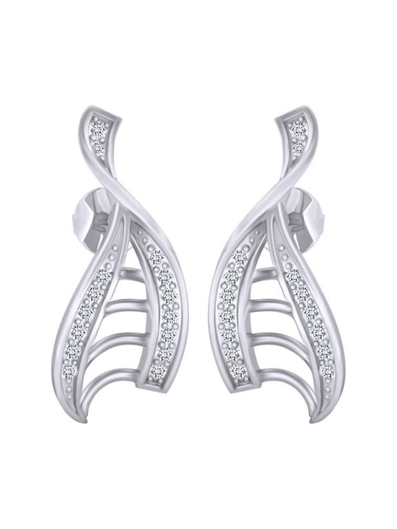 Natural Diamond Wave Stud Earrings 14k Solid White Gold 0.15 Cttw