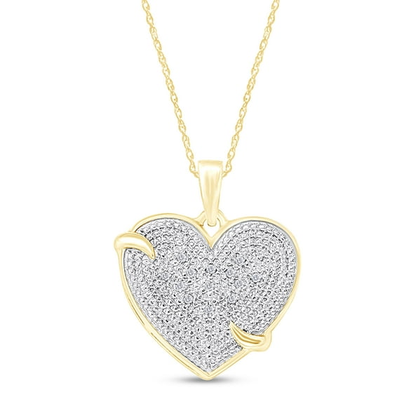 AFFY Natural Round Cut Diamond Accent Heart Pendant Necklace Along With 18" Chain For Women's In 14K Yellow Gold Over 925 Sterling Silver (0.02 Cttw, J-K Color, I2-I3 Clarity)