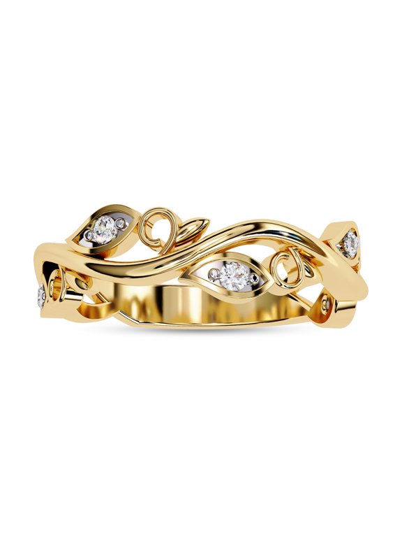 Olive Branch Leaves Wedding Band Ring for Women, 0.10 Carat (ctw) Round Cut Lab Grown Diamond Engagement Ring In 14K Yellow Gold Over Sterling Silver F-G-H, SI Quality Ring Size-8