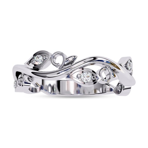 AFFY Olive Branch Leaves Wedding Band Ring for Women, Round Cut Lab Created Moissanite Engagement Ring in 10K Solid White Gold Size-6