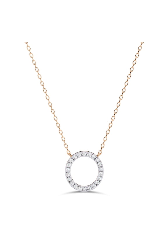 Open Circle Pendant Necklace for Women Round Cut Lab Created Moissanite Necklace with 18 Inch Cable Chain in 14K Rose Gold Plated 925 Sterling Silver