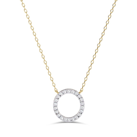AFFY Open Circle Pendant Necklace for Women Round Cut Lab Created Moissanite Necklace with 18 Inch Cable Chain in 14K Yellow Gold Plated 925 Sterling Silver