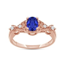 AFFY Oval Cut Simulated Blue Sapphire & Cubic Zirconia Fashion Ring in 14k Rose Gold Over Sterling Silver Ring Size - 10