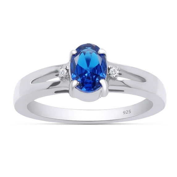 AFFY Oval Cut Simulated Blue Sapphire Solitaire Ring in 14k White Gold Over Sterling Silver (0.58 Cttw), Ring Size- 4.5