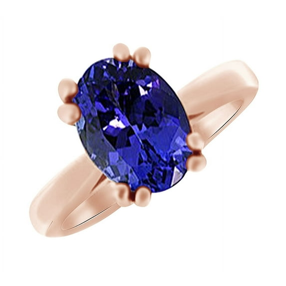 AFFY Oval Cut Simulated Blue Tanzanite Solitaire Engagement Wedding Ring In 14k Rose Gold (3.3 cttw)With Ring Size:-11