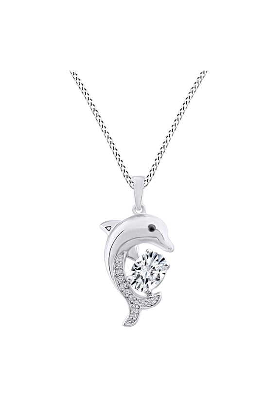 Oval & Round White,Black Cubic Zirconia Dolphin Pendant Necklace 14k White Gold Over Sterling Silver 18" Chain